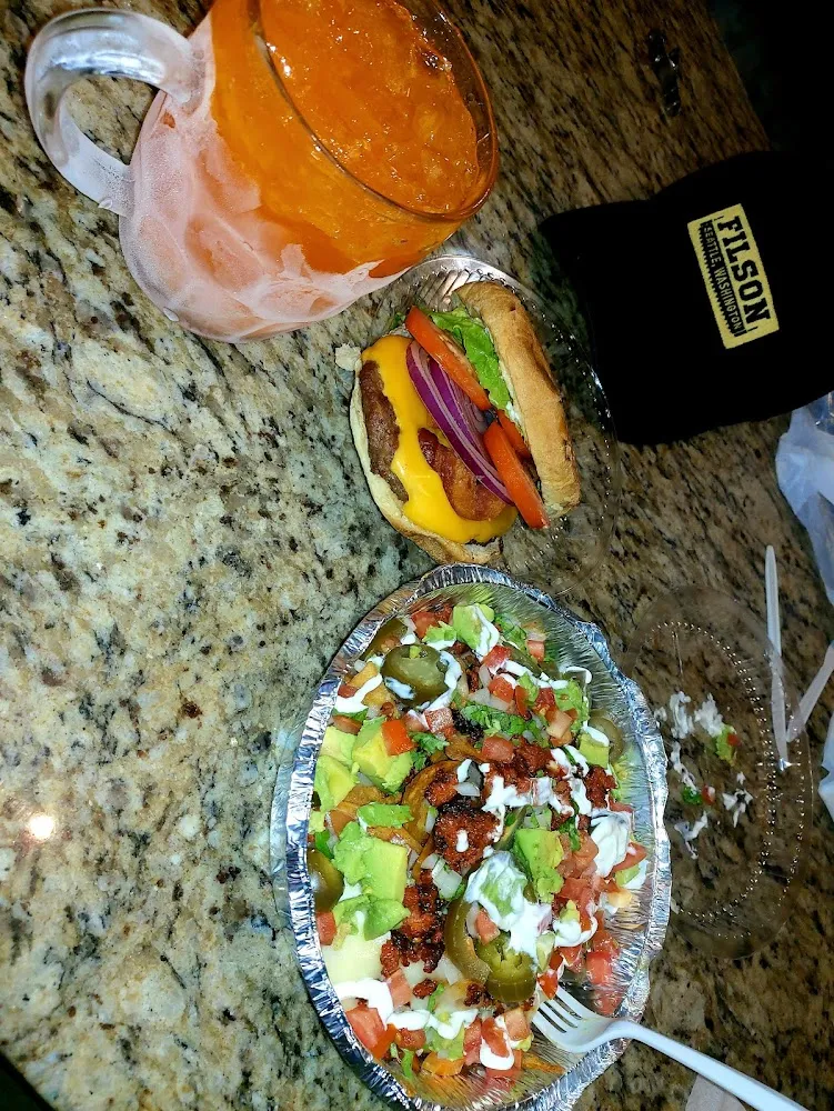 Bacon Cheese Burger and Chorizo Nachos